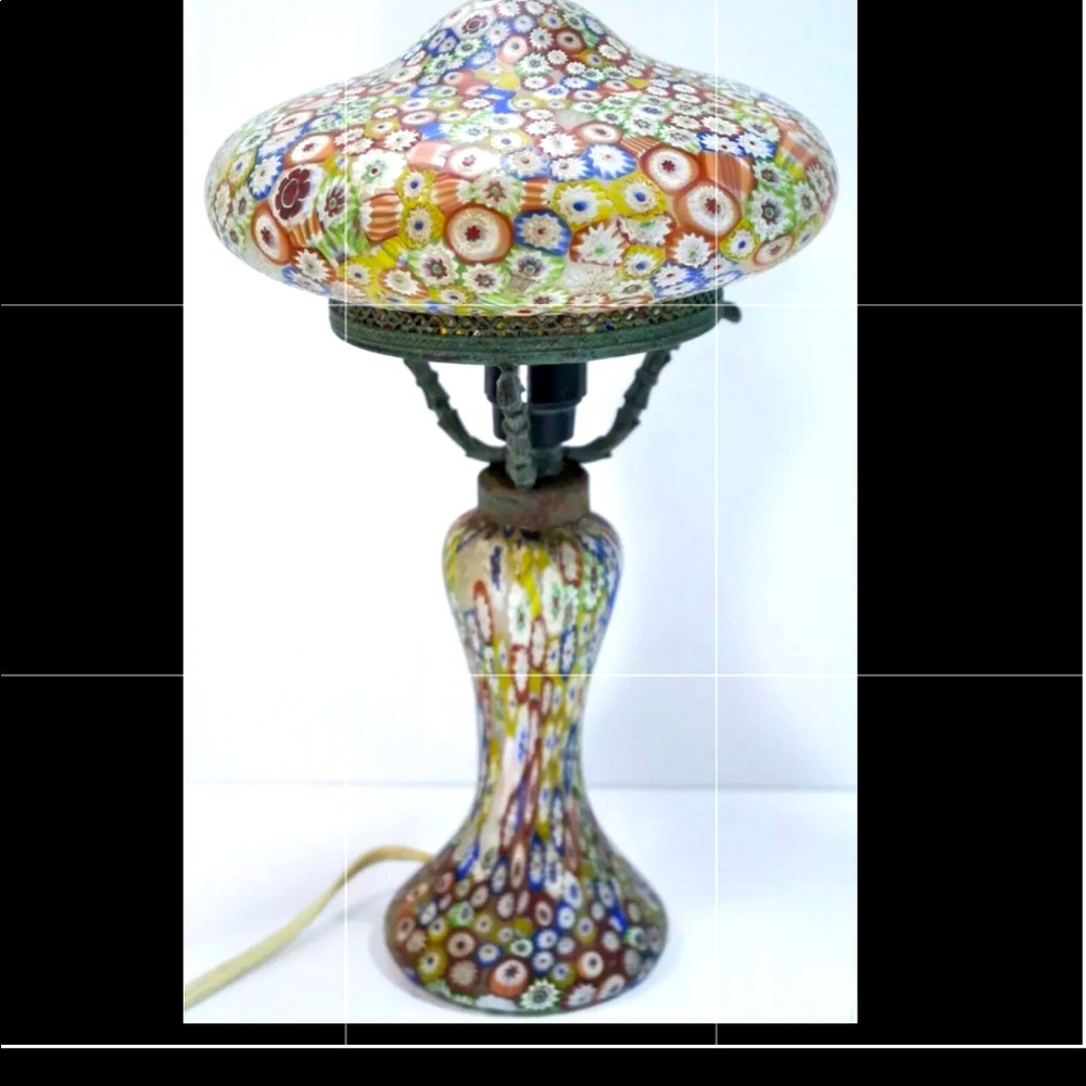 Italian Murano Millefiori Art Glass Boudoir Lamp w/Shade Circa 1930s